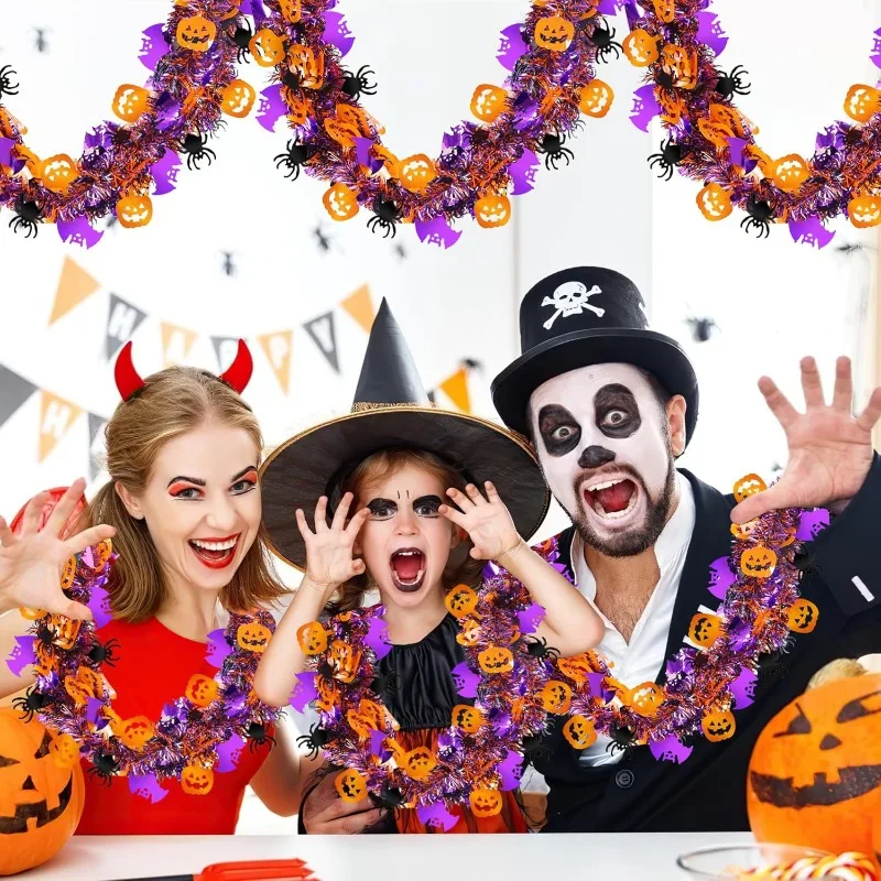 2 m Halloween-Kranz-Anhänger, glitzernder Kunststoff, Fledermaus, Kürbis, Halloween-Türdekoration für Haus und Garten, Halloween-Dekoration