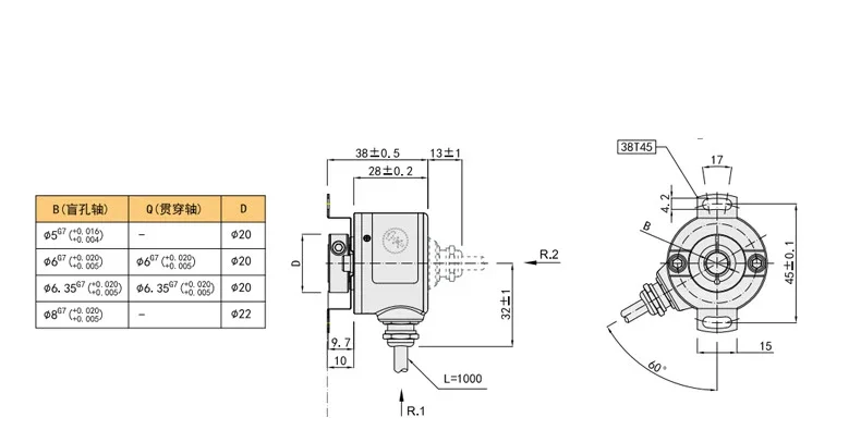 Hollow shaft encoder Semi-hollow shaft incremental encoder 1000-line 5V photoelectric encoder