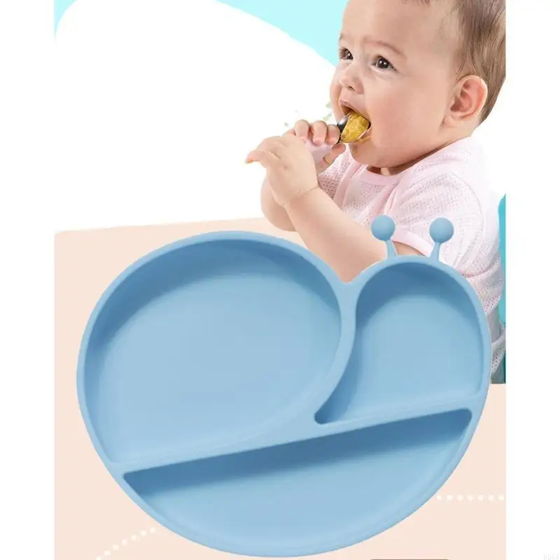 

E06F Cartoon Snail Silicone Baby Divided Plate Toddler Eating Training Dish Pan