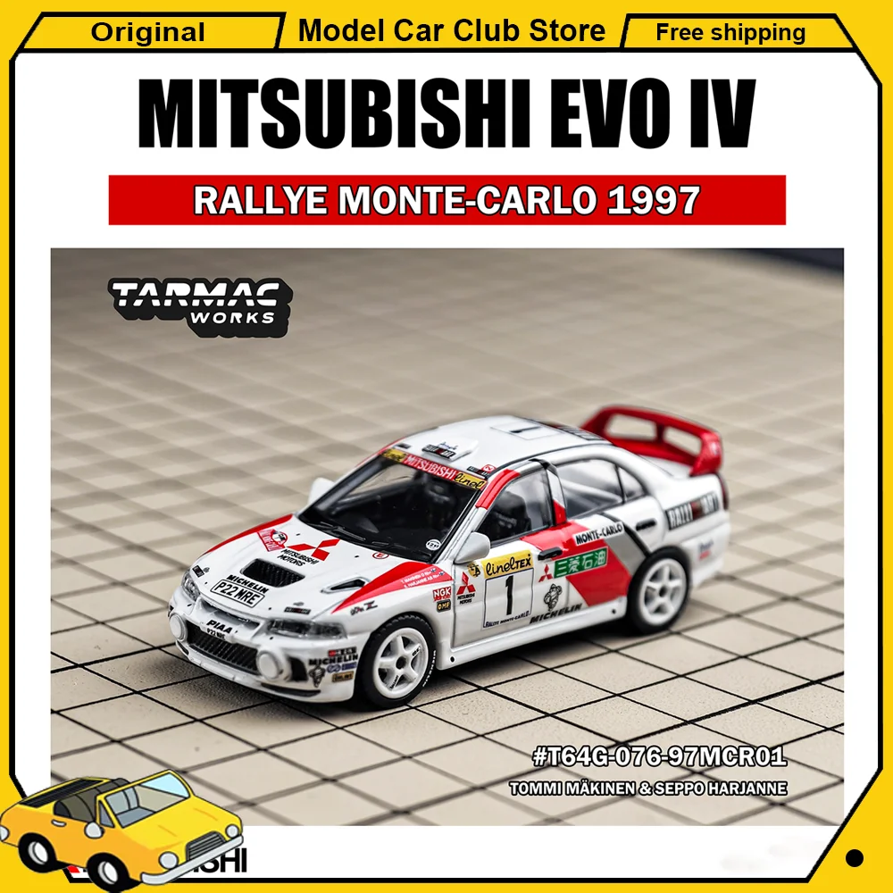 

TARMAC WORKS TW Mitsubishi Lancer Evolution IV RALLYE MONTE-CARLO 1997 Roxy Car Alloy Model Miniature Diecast Collection Toys