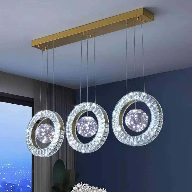 REVEN Customizable size Dimmable Pendant Lamp ring crystal Luster Chandelier Fishing line style for bedroom Home interior decor