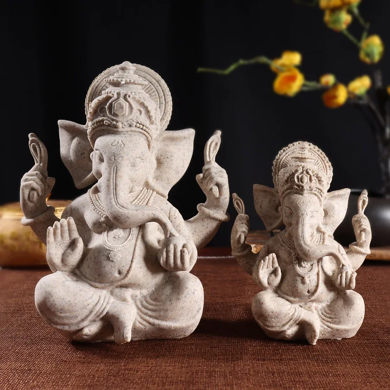 Sandstone resin Statue Hindu elephant Head,God of Wealth ornament, Indian divine Ganesha sculpture,entrance tabletop decoration