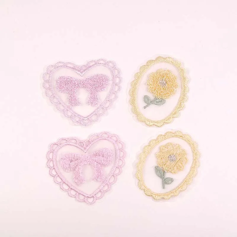 15PCS Clothing Embellishment Trims Summer Mosquito Net Repair Patches Versatile Mesh Oval Floral Hand-Embroidered Appliqué