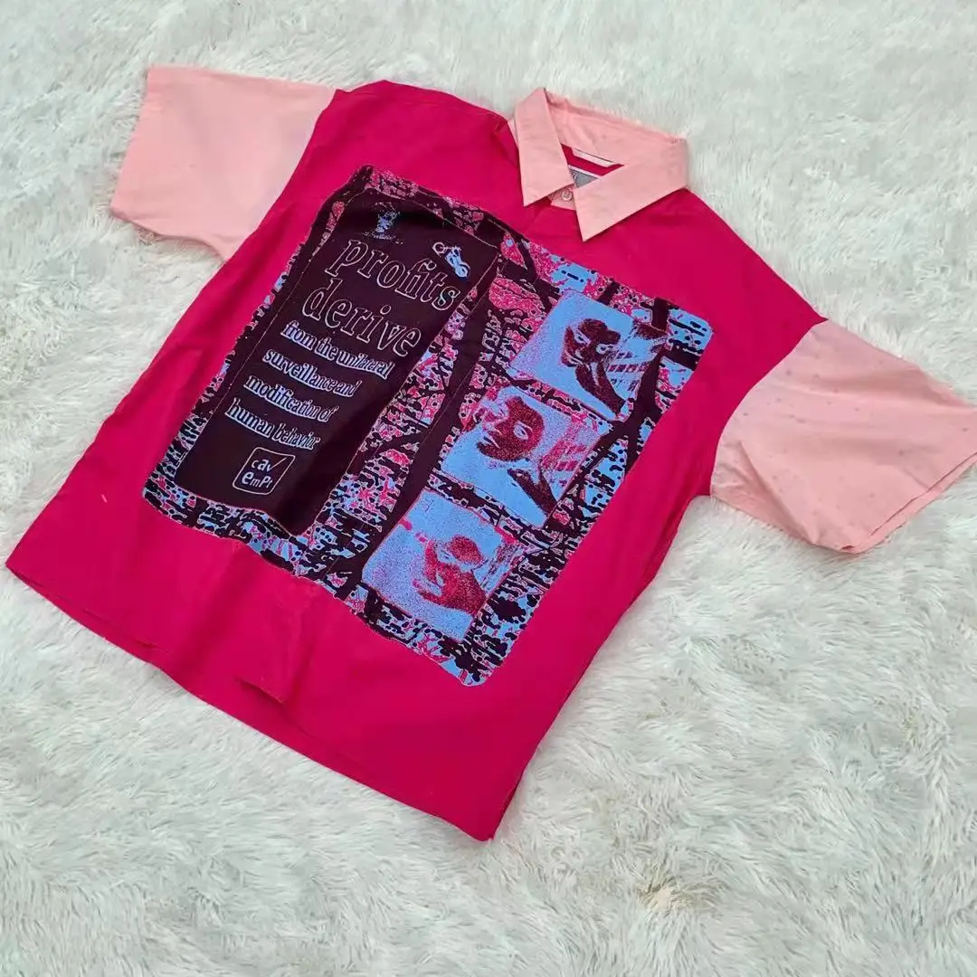 

High Street Sle ort Sve irt Pink Splice T-irt Ink Printing Summer Faion Casual Loose Fit M irt
