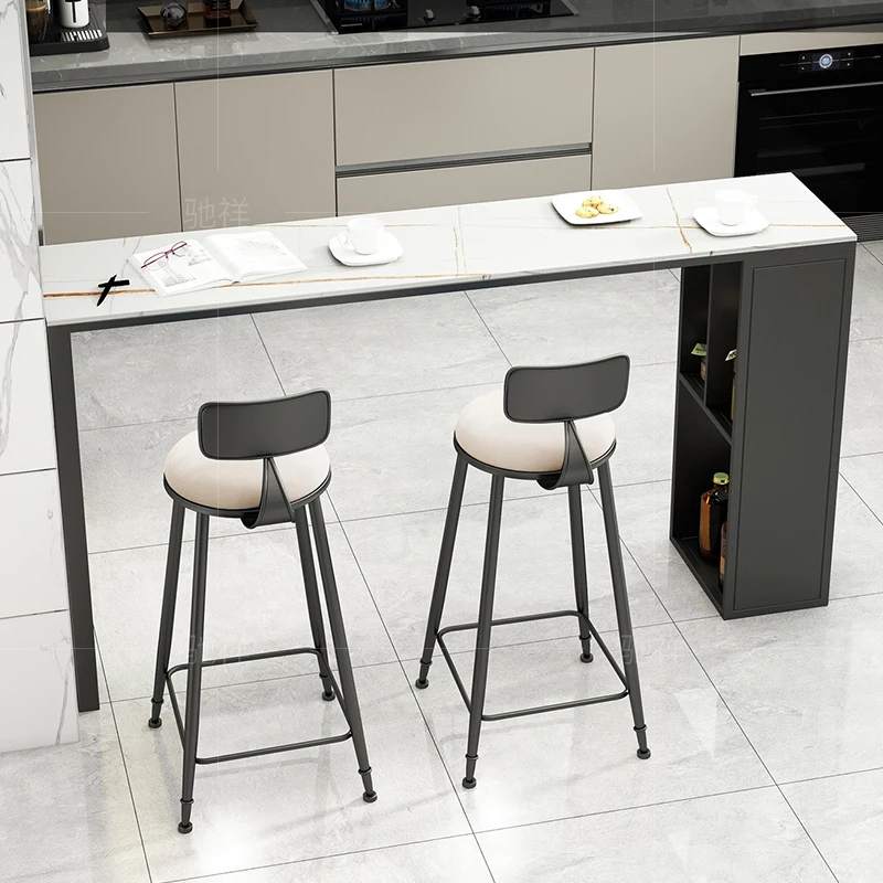 

Italian rock slab bar table, living room against the wall, dining room, narrow bar, household high-footed cabinet combination hi