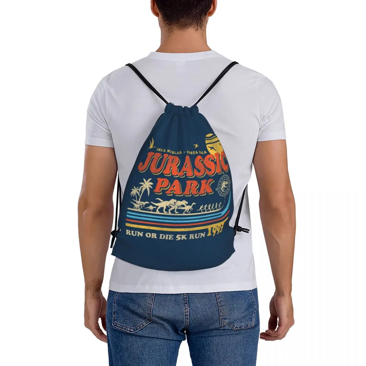Dinosaur Park Run Or Die 1993 Worn Backpacks Portable Drawstring Bags Sports Bag Book Bags for Man Woman Students