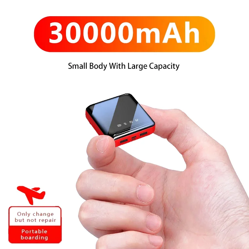 30000mAh Banca di potere portatile con cavo adatto per Iphone Samsung Huawei Xiaomi Schermo a specchio Display a LED Power Bank 2025 NUOVO