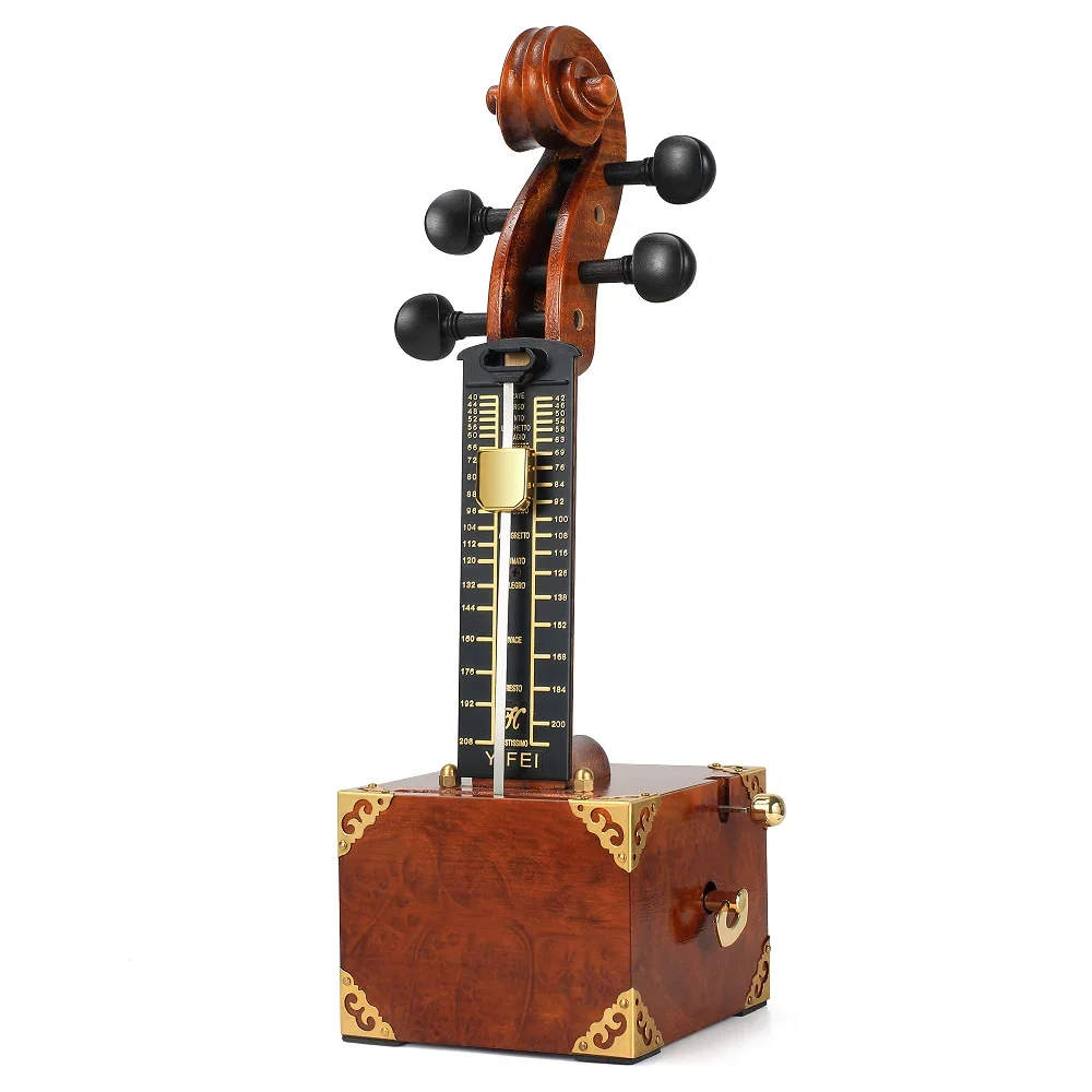 Mechanical Metronome Wind-Up Violin Scroll Design Solid Wood Brass Corners 40-208 BPM Tempo Keeper for Piano Violin Gift