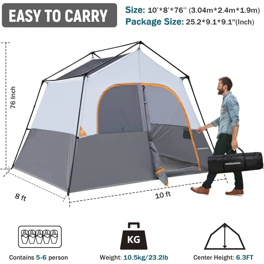 6 Person Camping Tent - Portable Easy Set Up Family Tent for Camp, Windproof Fabric Cabin Tent Outdoor