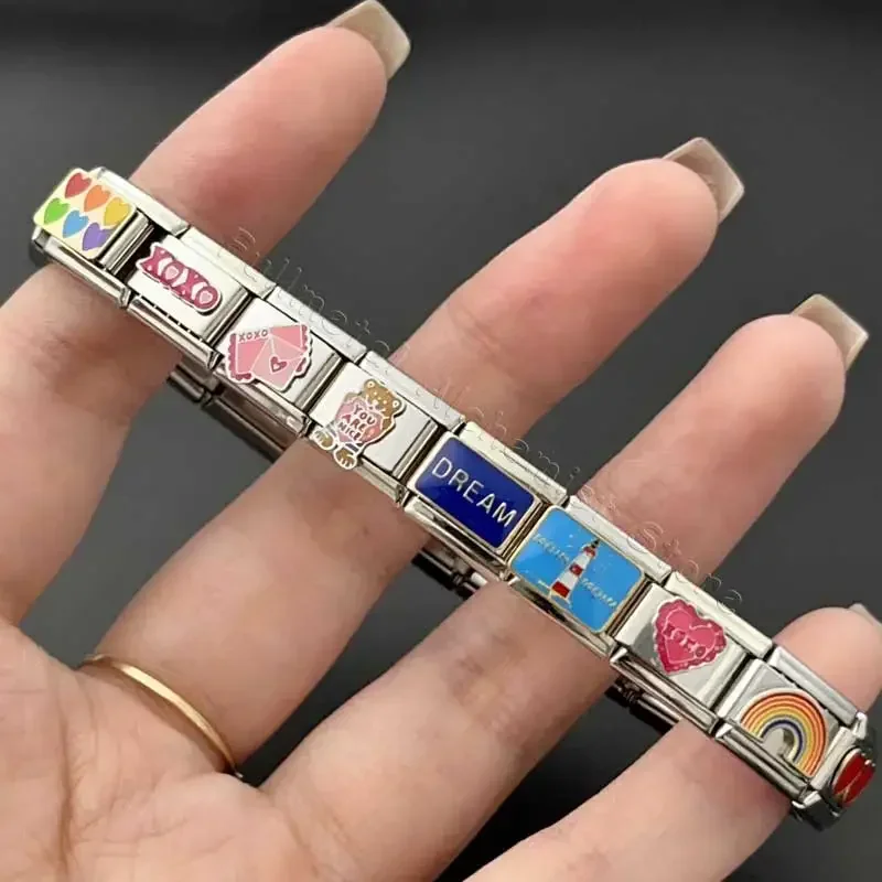 Charm Italiaanse roestvrijstalen armband DIY elastische 9 mm module splitsen liefde retro stijl voor vrouwen mannen kettingen sieraden kettingen
