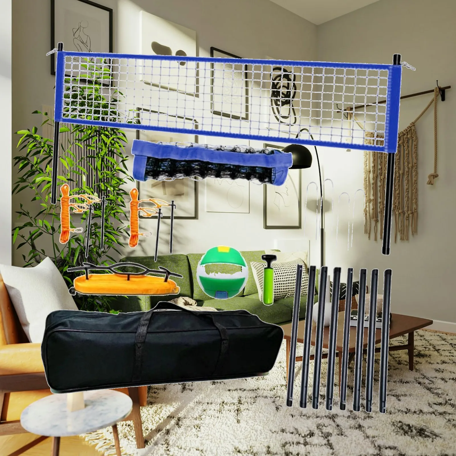 Travel Portable Professional Volleyball Net Kit Full Mesh Sports Implement for Beach Backyard Competitions