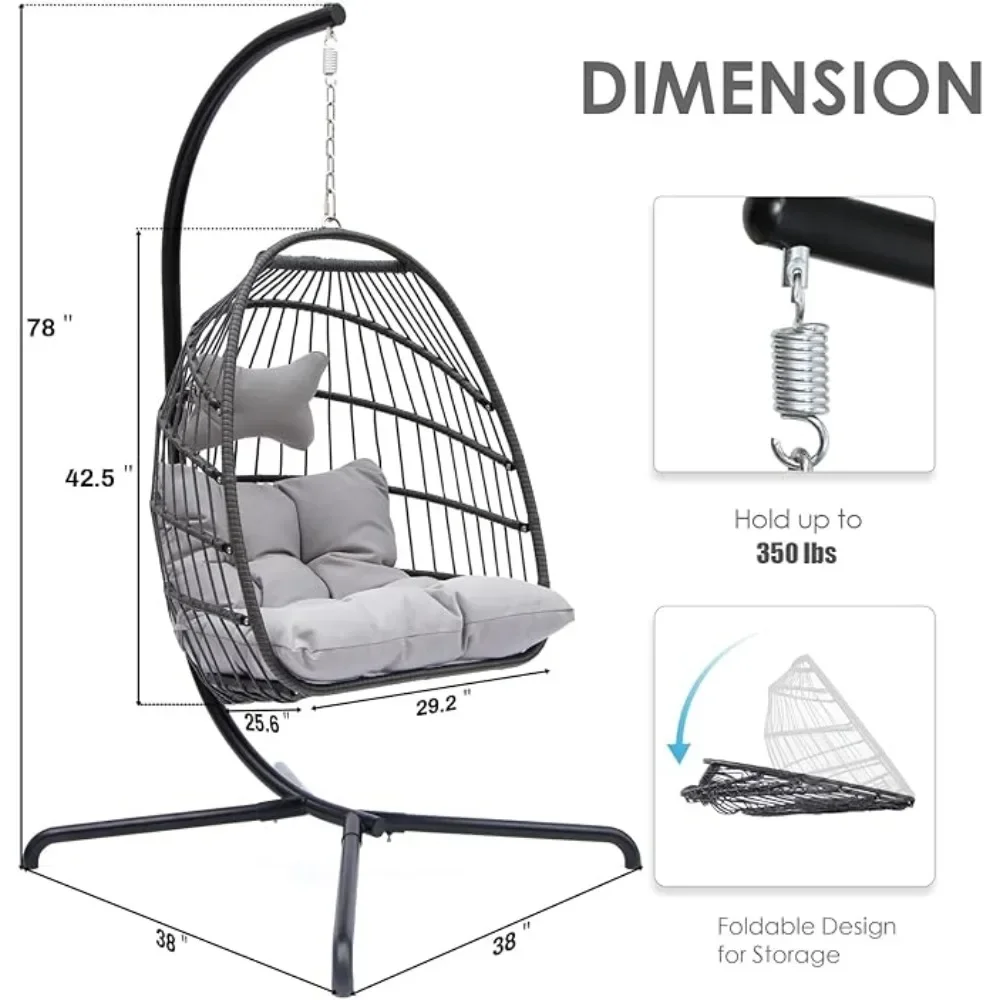 Egg Chair Luxury Outdoor Patio Wicker Hanging Swing Egg Chairs with Water Resistant Cushions for Patio Backyard Balcony