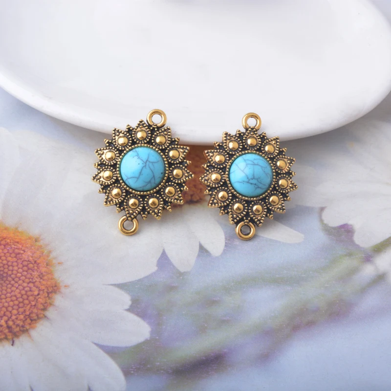 10 Stück Bohemian-Stil Antik-Silberfarbene Acryl-Doppel-Loch-Verbinder-Anhänger Zinkmetall-Ohrringe Anhänger Zubehör DIY-Schmuck – Detail 7