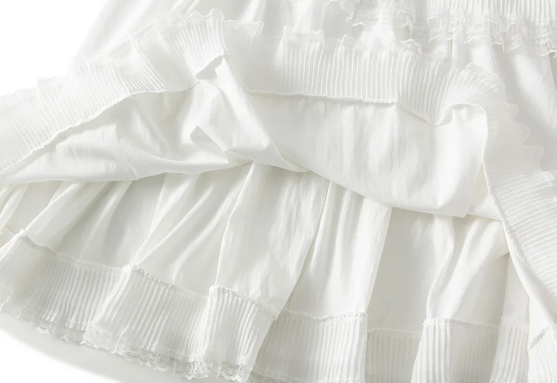 여성 레이스 패치워크 하이웨이스트 러플 화이트 블랙 롱 스커트 여성 패션 캐주얼 하이웨이스트 스커트