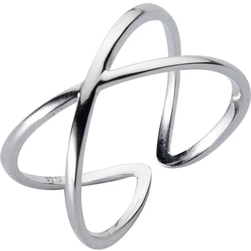 Women's Simple Cross 925 Sterling Silver Geometric Opening Ring