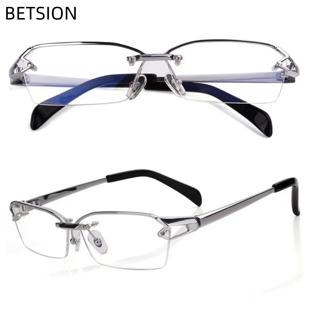 

BETSION High-quality Titanium Glasses Frame Men Semi Rim Square Business Optical Eyeglass Frames Prescription Eyeglasss For Men