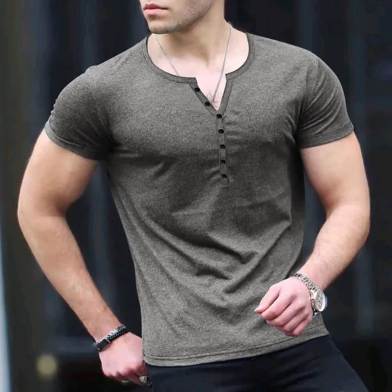 New Arrival Man Top Men's Summer New Men's Shirt Solid Button Men's Short Sleeve T-shirt Wear