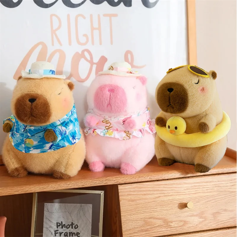 Yellow Duck Swim Ring Capybara Plush Toy Cute Simulation Beachwear Capibara Kawaii Stuffed Animal kapibala Birthday Travel Gifts