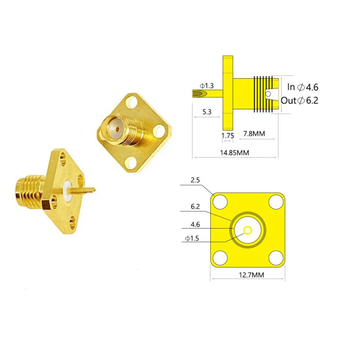 1pc SMA Female Chassis Jack 4-Hole Panel Mount Flange RF Connector With Solder Cup Welding Terminal  Wholesale Fast Shipping