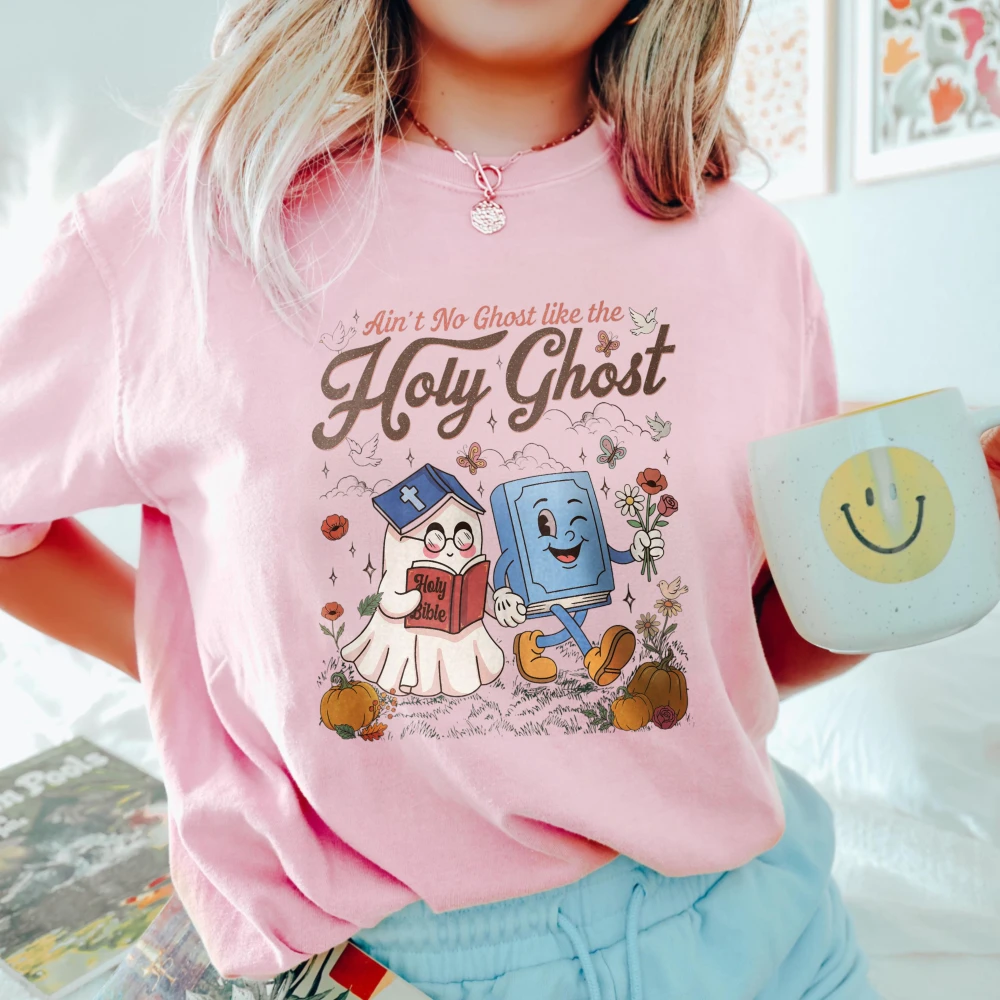 Holy Ghost Shirt Funny Christian Halloween Tee Religious T Shirt Cute Ghost Bible Faith Gift Casual Unisex Streetwear Cotton Top