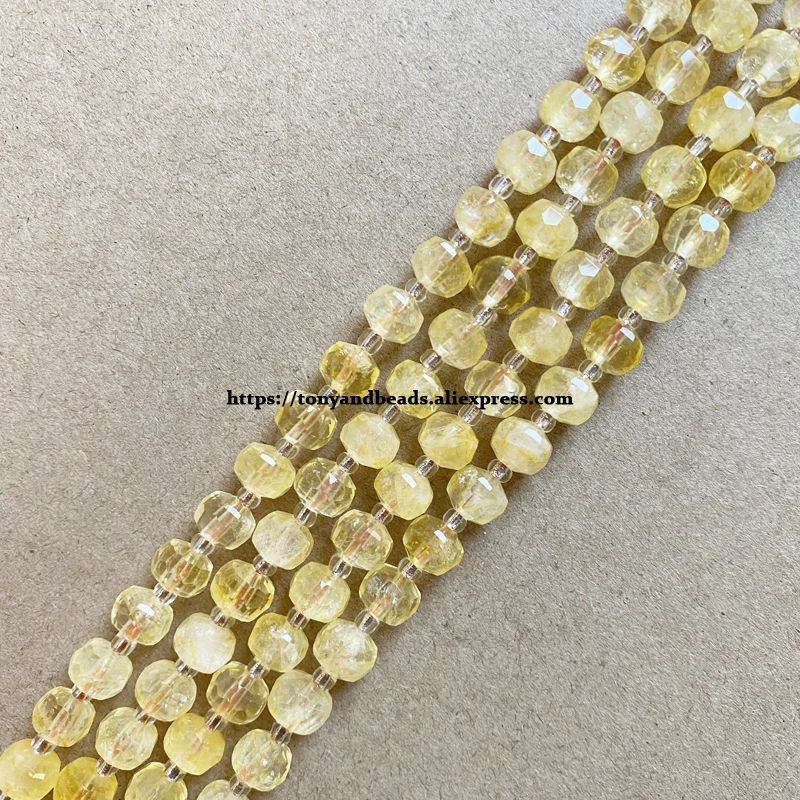 

Semi-precious Stone Diamond Cuts Faceted Rondelle Citrine Quartz 7" Loose Beads Size 8x6mm For Jewelry Making DIY