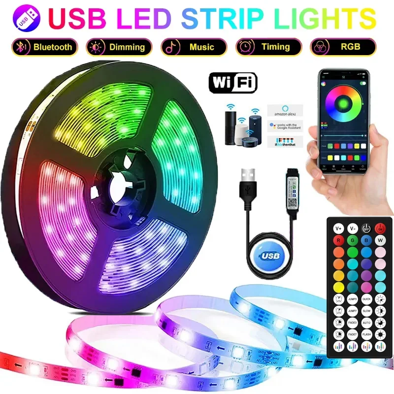 

Светодиодные ленты Wi-Fi 30 м RGB 5050 Bluetooth APP Control Alexa Led Гибкий диод Многоцветная лента Украшение дома Световая лента