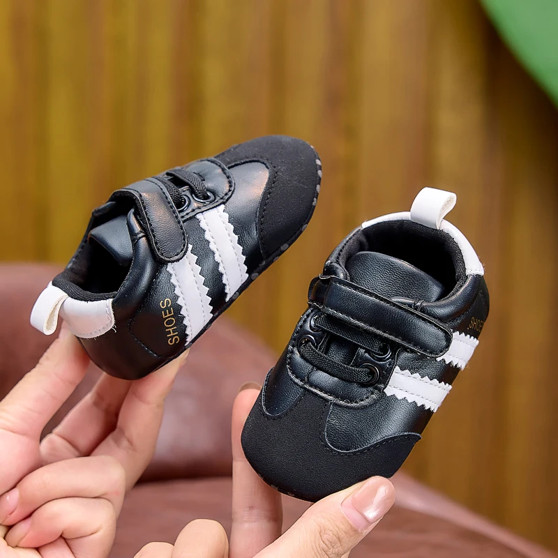 Frühlings- und Herbst-Babyschuhe, farblich abgesetzte, gestreifte Babyschuhe mit Klettverschluss, Lauflernschuhe mit weicher Sohle für Neugeborene, 0–12 Monate, Schuhe für Jungen und Mädchen – Detail 21