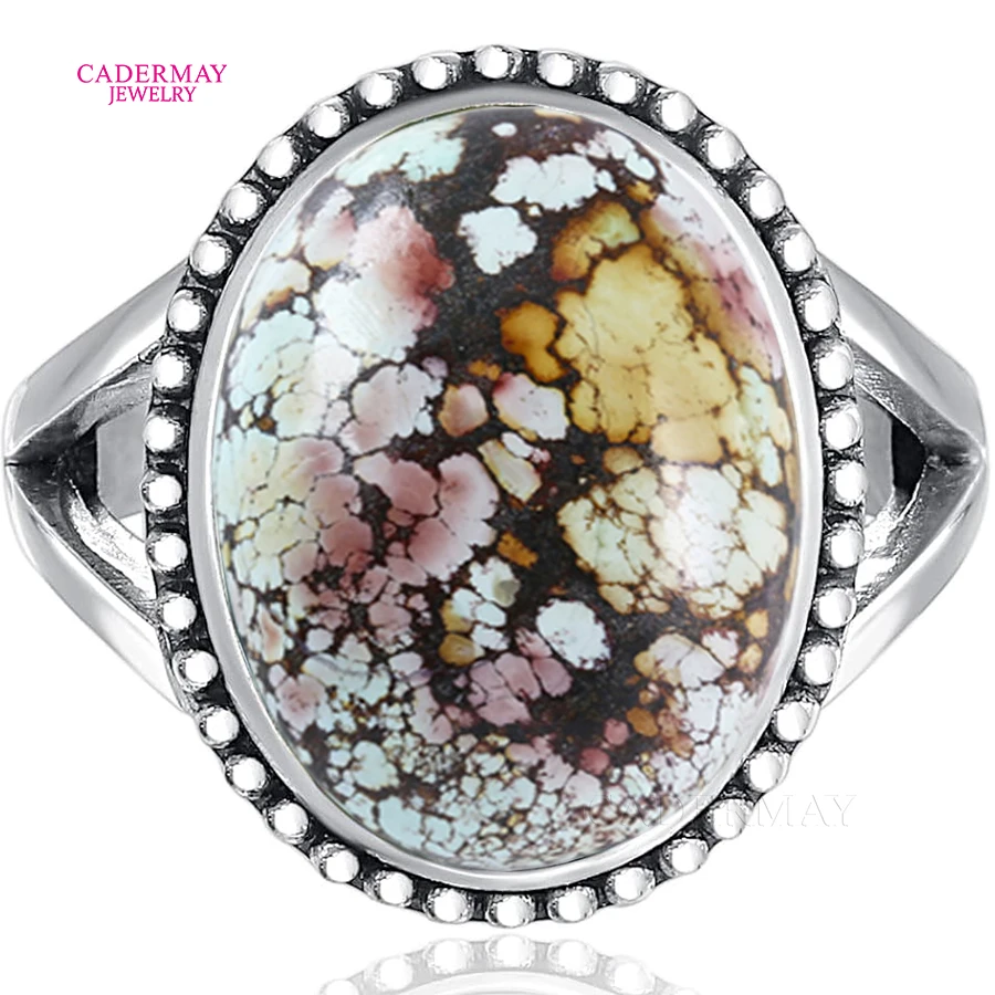 Top Quality 925 Sterling Silver 18.25ct Weight Oval Shape Natural Turquoise Ring For Engagement Wedding Party Jewelry Gift