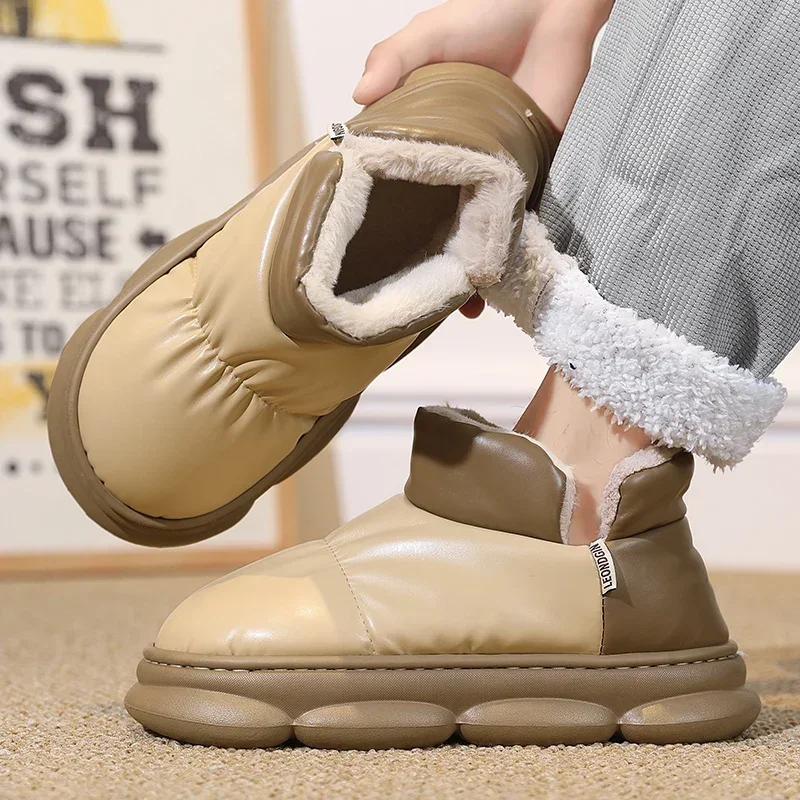 Botas de nieve cortas de felpa para hombre, botines de plataforma para mantener el calor, zapatos planos informales de algodón para exteriores, invierno, 2023