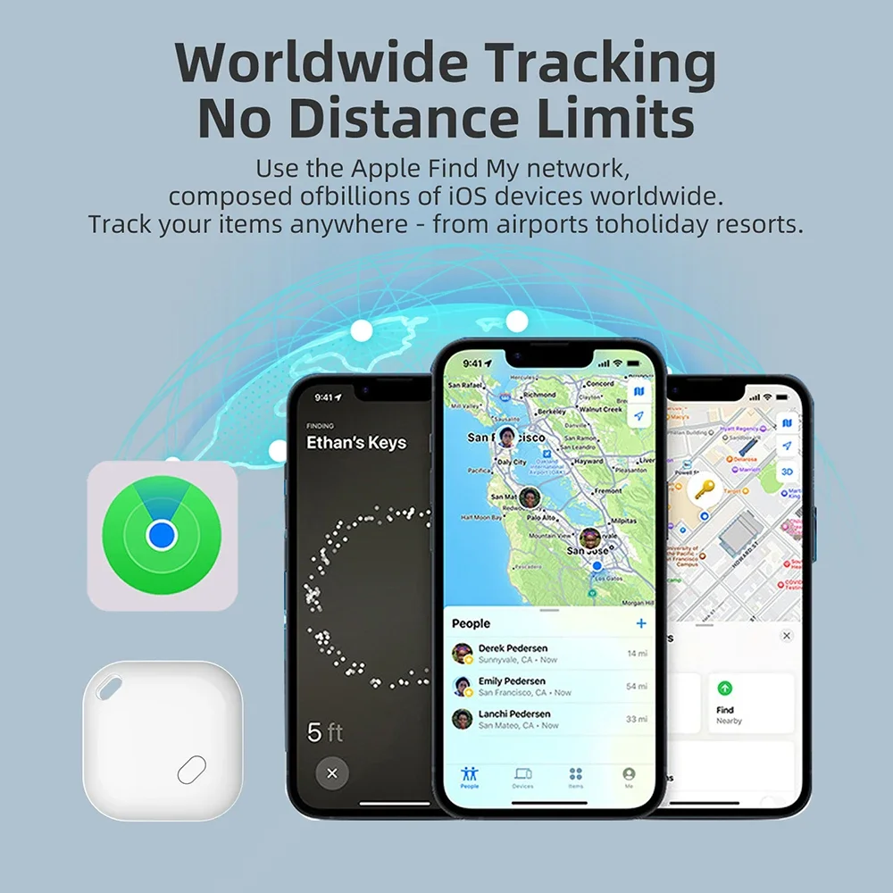 Mini traqueur Bluetooth avec Apple Find My (iOS uniquement) Smart Tag, localisateur GPS, dispositif de suivi, recherche d'articles de voiture pour animaux de compagnie