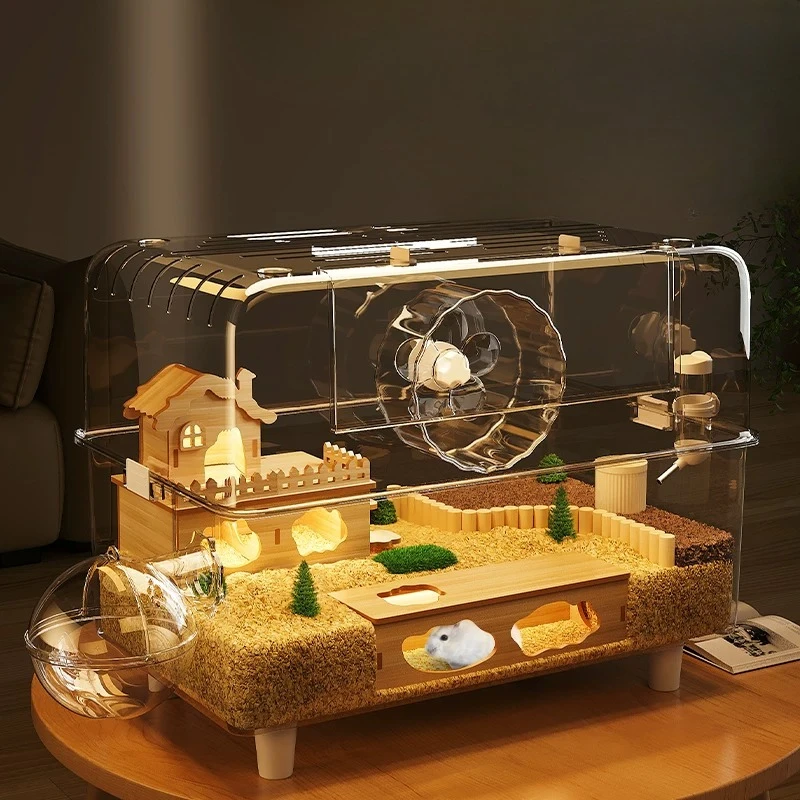 Gold Bear Hamster Cage, 60cm Extra Large Acrylic Enclosure, Bite Proof Easy Clean Villa, Transparent Ventilated Small Pet Home