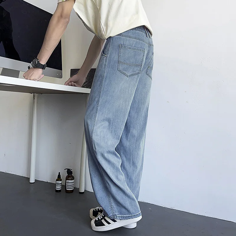 2025 new summer men's thin straight leg American jeans trendy brand loose casual versatile simple solid color pants BY103