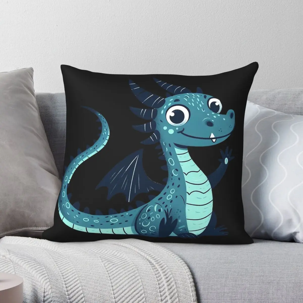 Smiling Chinese Dragon Pillowcase Polyester Linen Velvet Creative Zip Decor Pillow Case Home Cushion Cover