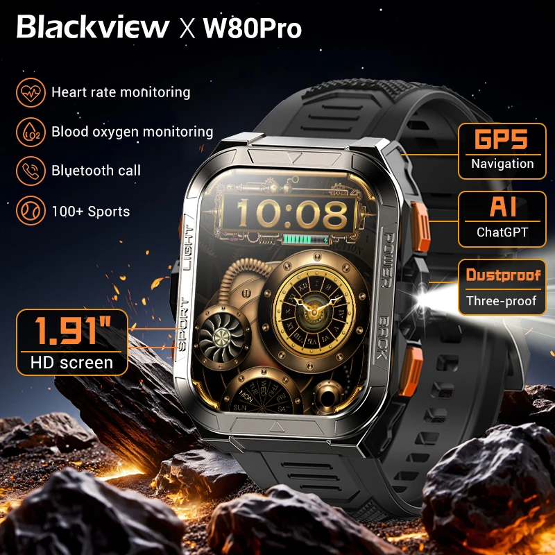 Blackview W80 Pro AI GPT Smart Watch, Precise GPS, 900mAh Battery, 1.43
