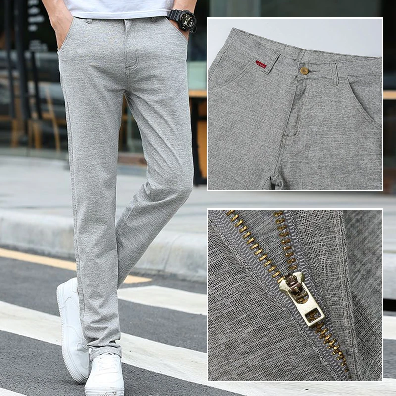 

Hot Sale Male Comfortable Loose Slacks Pants Straight Light Gray Khaki Trousers 2025 Summer Men Ultra Thin Casual Business Pants