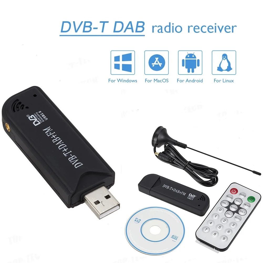 USB 2.0 TV Stick DAB FM DVB-T RTL2832U Mini Digital TV Receiver Support SDR 25MHz-1760MHz Receiving Frequency Tuner Dongle Stick