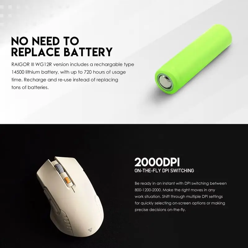 Fantech Raigor Iii Wg12r ماوس الألعاب اللاسلكي البصري 2000 ديسيبل متوحد الخواص و3 مليون نقرات قابلة للشحن ماوس مكتب الفئران لأجهزة الكمبيوتر المحمول #4