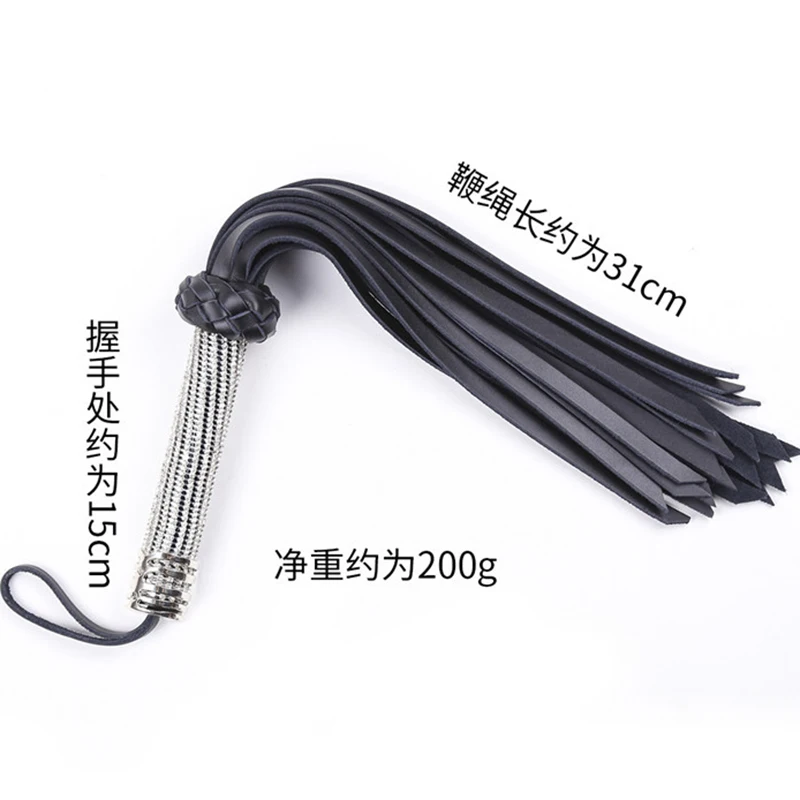 46CM Leather Horse Whip,Inlaid with Artificial Diamonds Handle Spanking Flogger Role Play Horse Riding for Horse Training