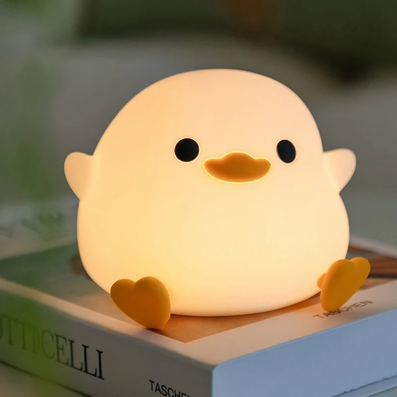 LED Night Light เป็ดน่ารักการ์ตูนสัตว์โคมไฟซิลิโคนสําหรับเด็ก Touch Sensor Timing USB ชาร์จสําหรับของขวัญวันเกิด