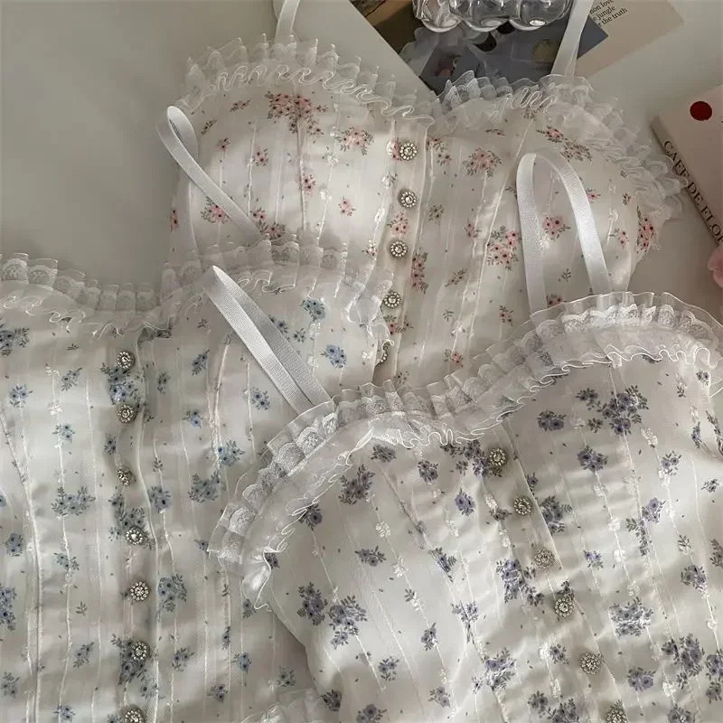 2025 bustiers floraux français bois oreille-hem Camisole femmes respirant dentelle débardeurs dos-beau sous-vêtements pour l'été