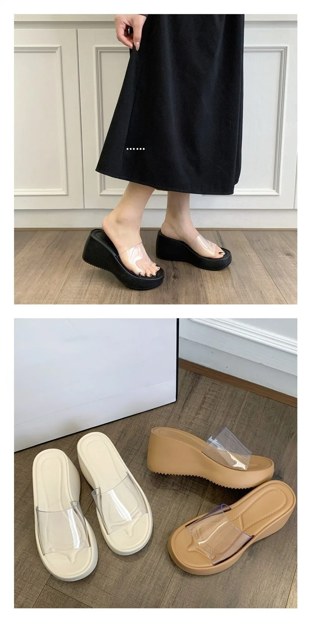 Höhenverstellbare Plattform-Pantoffeln Transparente Rutschfeste Sommer-Strandsandalen Weiche Sohle Leichte Damen-Hausschuhe – Detail 8