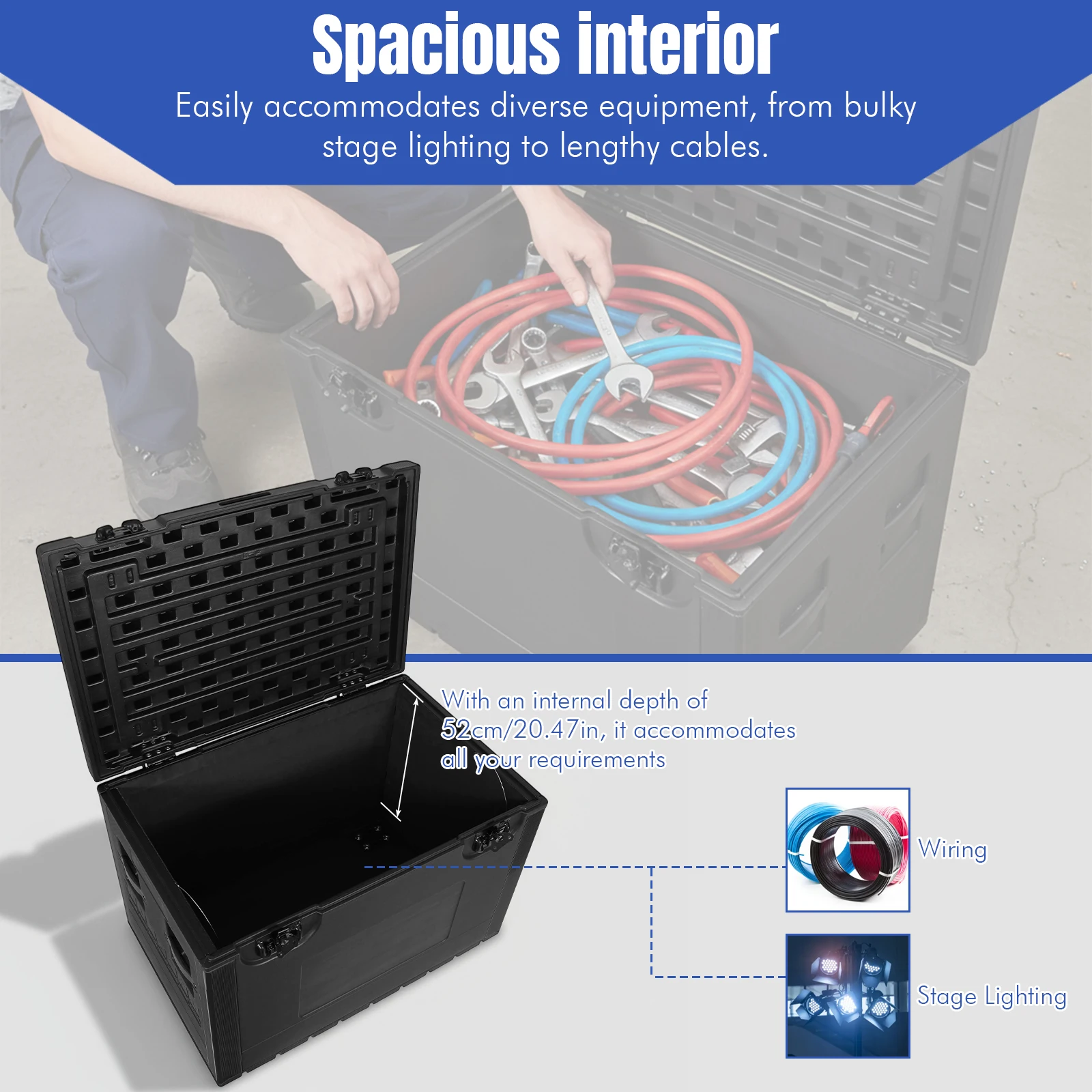

Utility Cable Trunk Road Case with Wheels Outdoor Stall Wheeled Tool Box Waterproof for Pro Audio & DJ Equipment Storage
