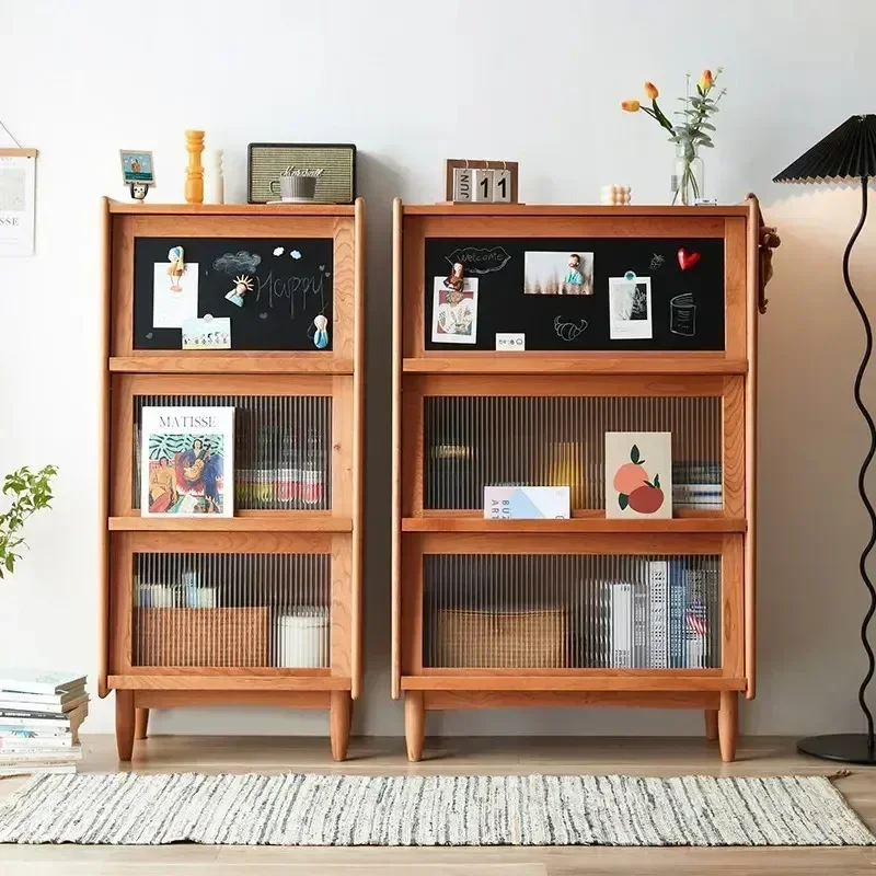Cherry wood blackboard bookcase Japanese black walnut multi-functional storage side cabinet