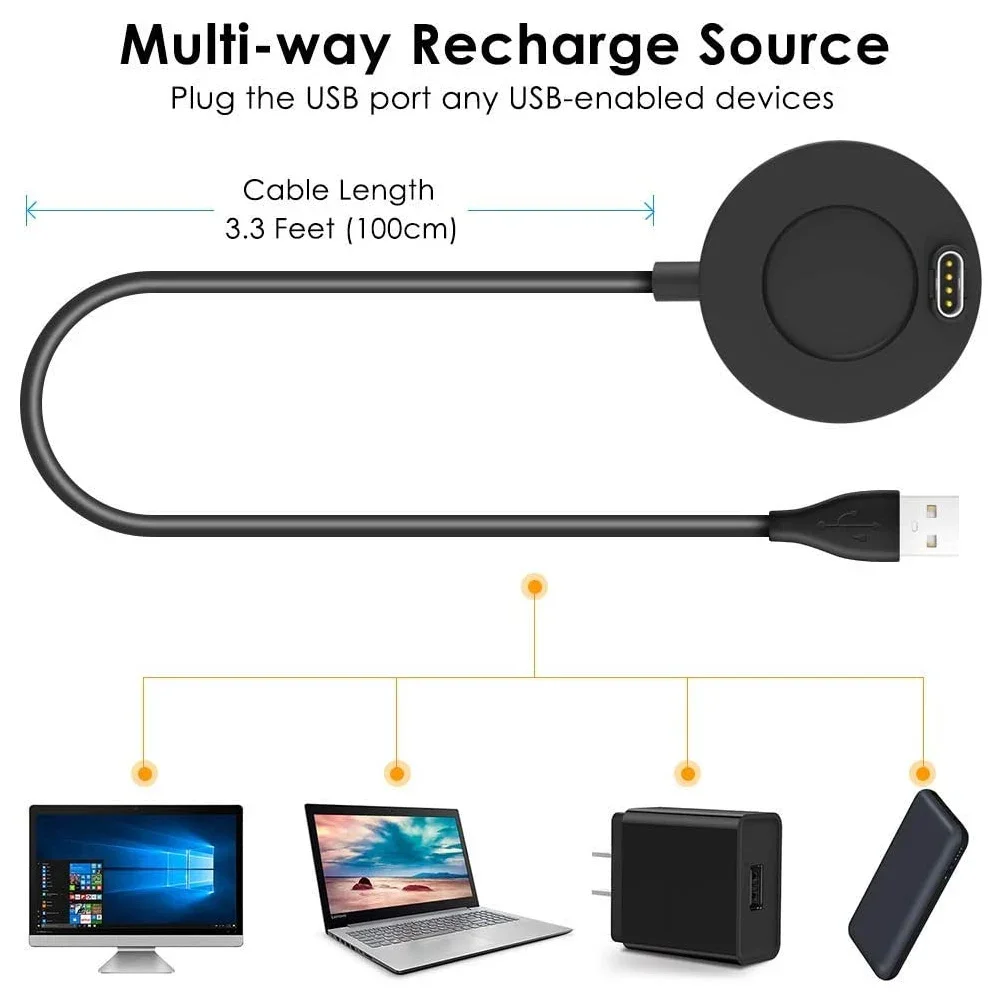 Charger Dock for Garmin Vivoactive 3 4 4S/ Fenix 5 6 6S 6X 7X 7S  / Venu 2 2S Sq USB Charging Cable Stand Station Date