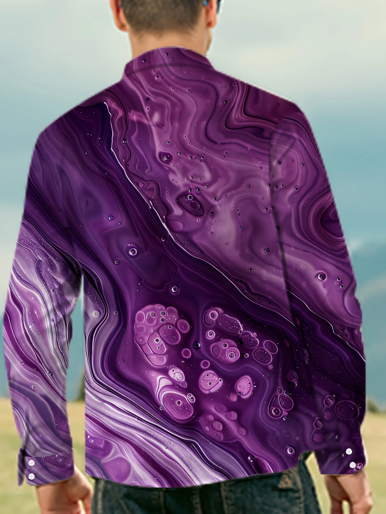 Men'S Stylish Dopamine Splicing Patterned Shirt - Long Sleeve, Button-Up, Lapel Collar, 2025