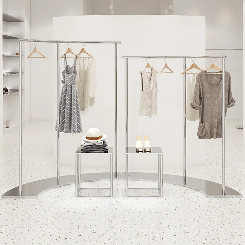 custom.Nakajima Women's Clothing Store Stylish S-Shape Display Rack Portable Stainless Steel Wire-Drawing Rack Clot