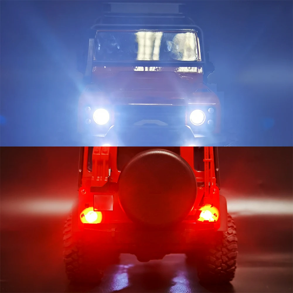 MIBIDAO zestaw przednich i tylnych świateł LED reflektor reflektor lampa tylna dla 1/18 TRX-4M Bronco Defender części do zdalnie sterowanego