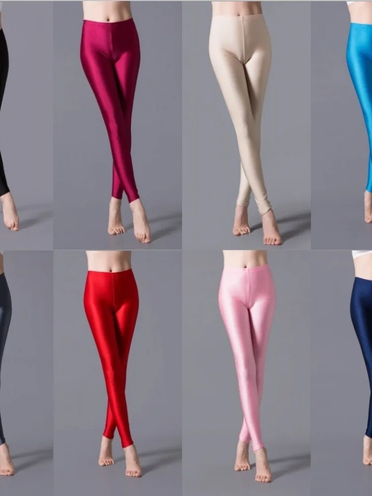 21 Colors Pencil Pants Bright Colored Leggings Smooth Silky Pants Solid Color Glossy Pants Dance Clothes Slim Trousers Green OY7