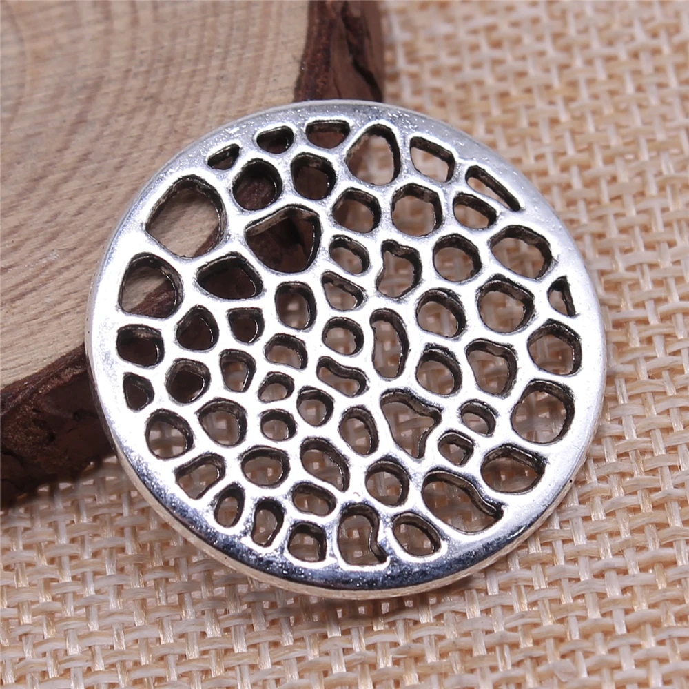 WYSIWYG 5pcs 30x30mm Antique Silver Color Hollow Wafer Charms Pendant For Jewelry Making DIY Jewelry Findings