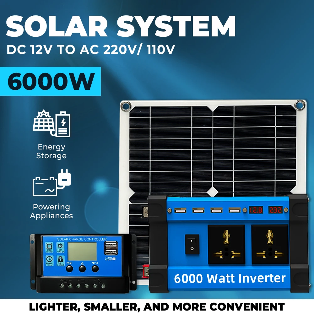 

200W Solar Panel 6000W Inverter 30A Controller Kit Complete Smart Car Camping Home Solar System for Home RV Solar Power Kit